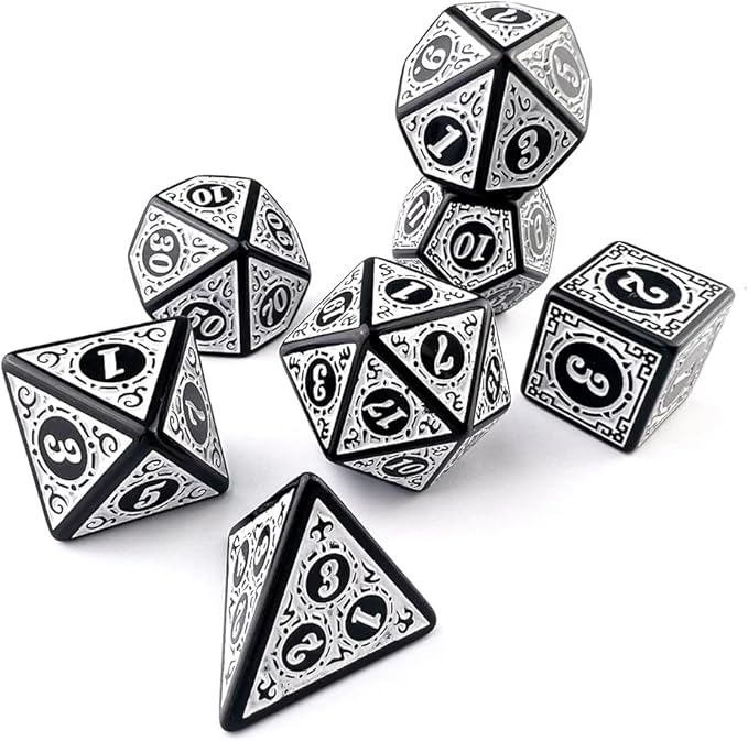 Dados Rpg Conjunto Com Sete - Runas Preta C/n° Branco Dados Rpg Conjunto Com Sete - Runas Preta C/n° Branco